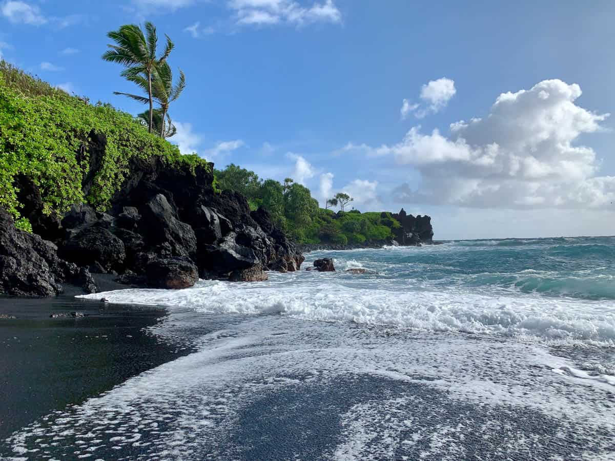 Black Sand Beach Maui in Waianapanapa State Park on the Hana Highway